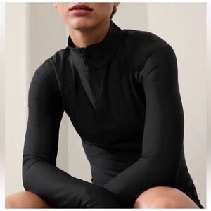 Athleta Women's Black Interval Half Zip Long Sleeve Size XL NWT